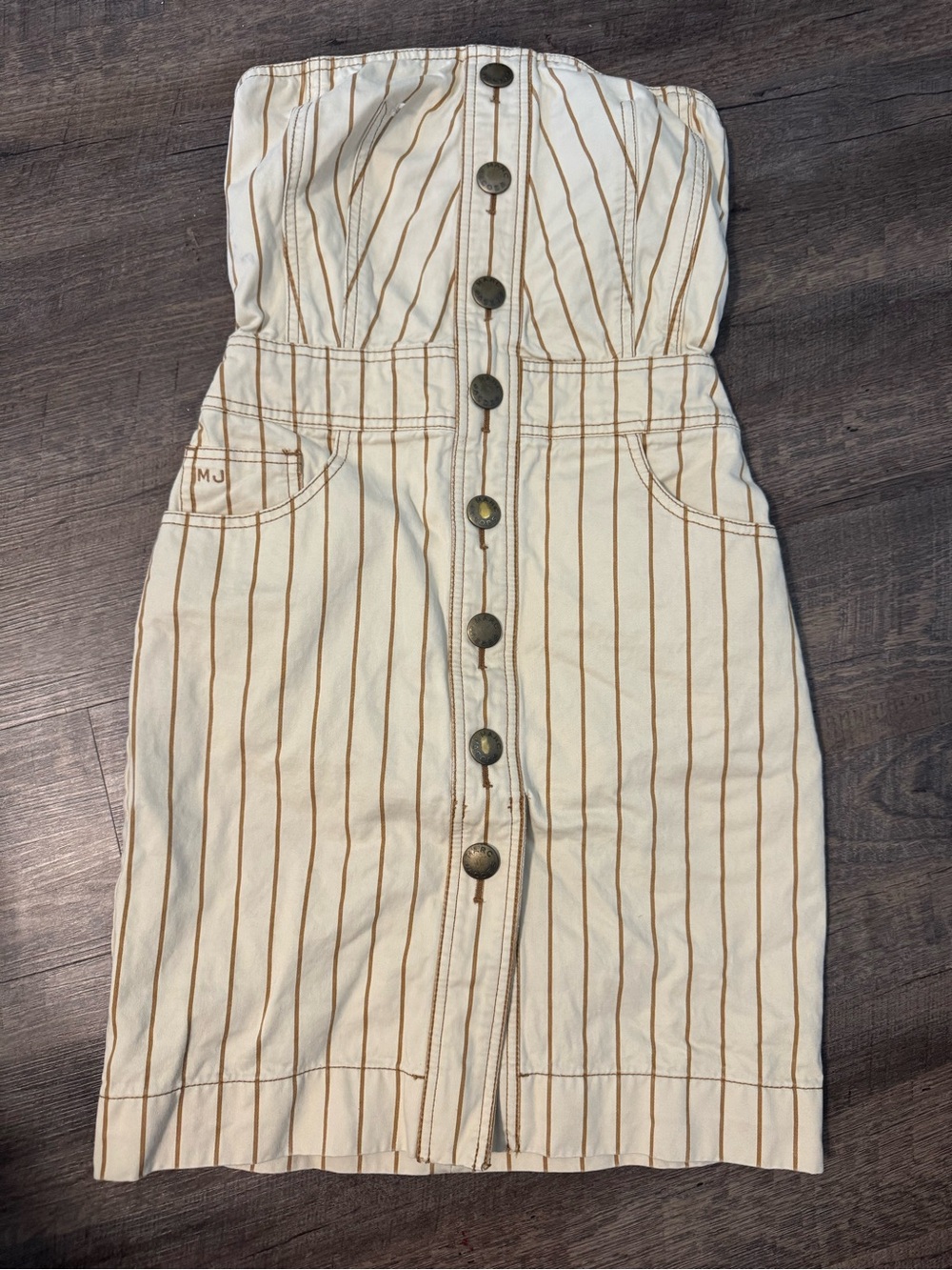 MARC JACOBS Strapless Cream and Brown Striped Button-Front Dress